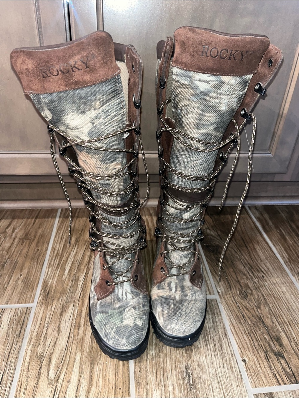 Rocky Camouflage Tall Lace-Up Hunting Boots - Brown/Camo snake